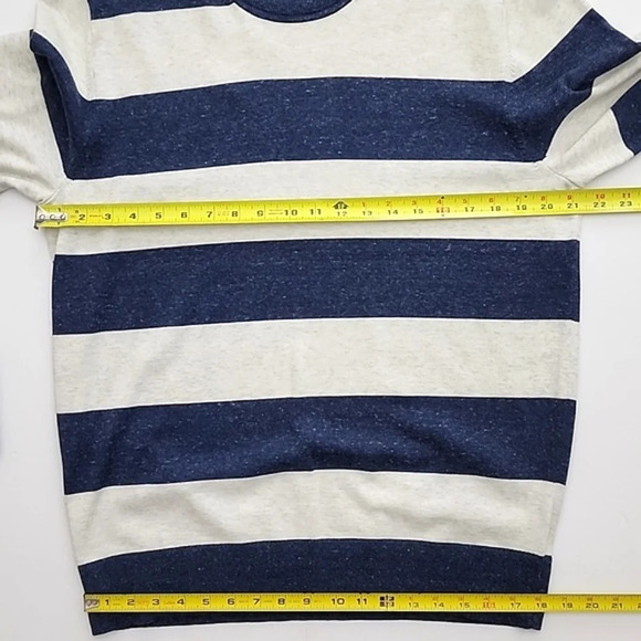 Gap Mainstay  Crewneck Long Sleeves Top Speckled Navy Off White Bands Sz Large - Picture 9 of 10